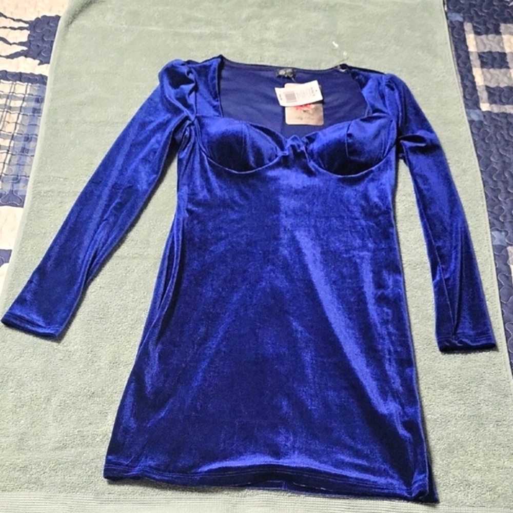 Elegant Blue Velvet Dress
